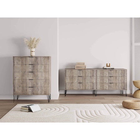 Manhattan Comfort 2-Piece DUMBO  5-Drawer Tall Dresser and DUMBO 6-Drawer Double Low Dresser in Rustic Grey 2-DB03-GY